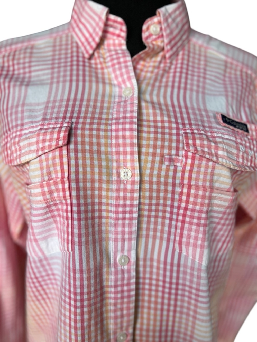 Columbia PFG Super Bonehead Shirt Womens Large Pink Plaid Fishing Button Up - Picture 3 of 8